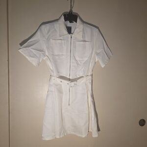 PrettyLittleThing White Belted Mini Dress